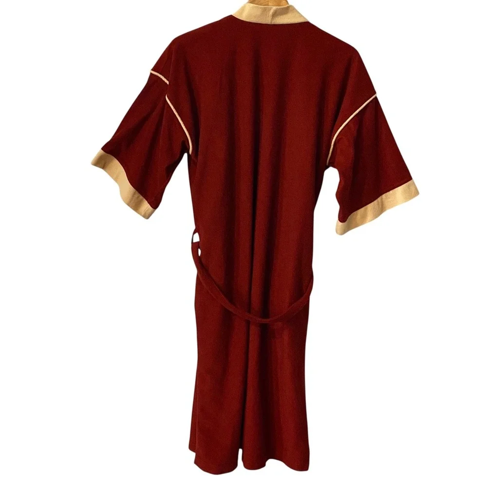 Vintage Sears Mens Burgundy Red Arnel Velour Wrap Robe One Size Belted - Picture 2 of 5